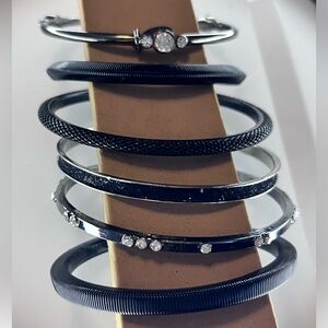 Black and Silver tone Bangle Set of 6 Bracelets